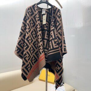 FENDI Roma Fall 2024 Reversible Shawl Brushed Poncho Scarf Wrap